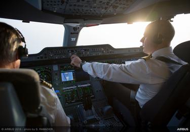 A350 cockpit with pilots A350 cockpit with pilots