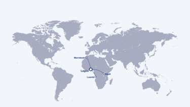 Reachable cities from Lagos by the A321P2F