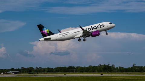An Airbus A320neo from Volaris taking off after the first delivery in the Airbus' U.S. Man,ufacturing Facility.