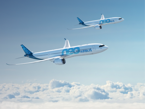 A330neo aircraft cruising gracefully above the clouds