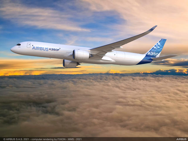3D rendering of an A350F in Airbus livery