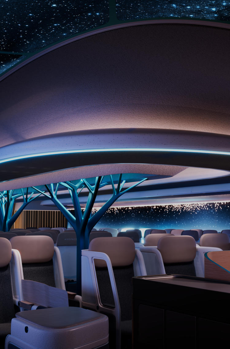Airspace Cabin Sustainable Vision by night with lights on the ceiling
