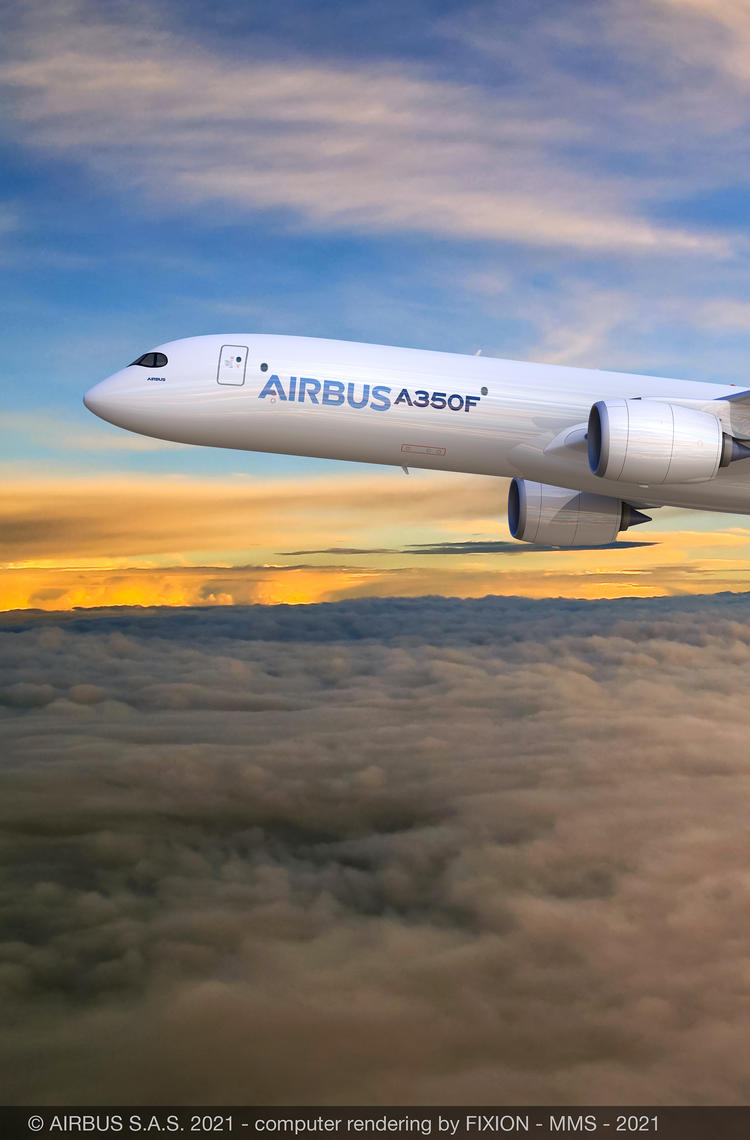 3D rendering of an A350F in Airbus livery