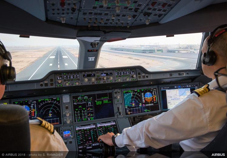 A350-1000 cockpit and pilots