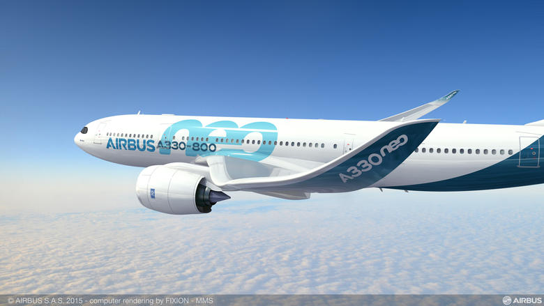 A330neo flying over the clouds