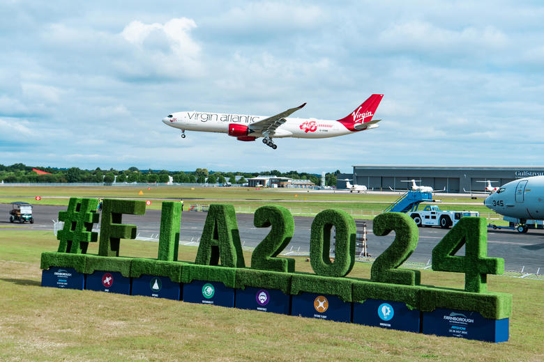 Virgin A330neo landing at the 2024 Farnborough International Airshow